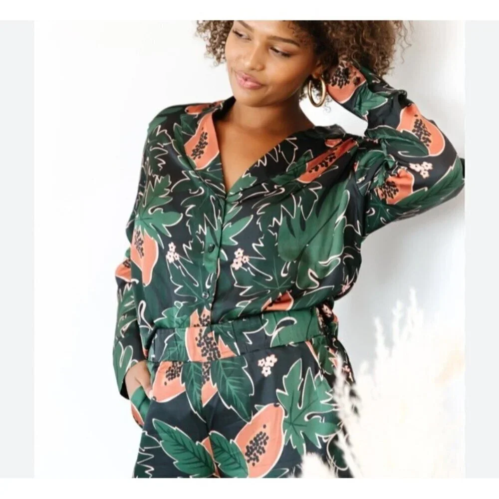 Smash And Tess x The Birds Papaya Long Sleeve Pajama Set Sz Small